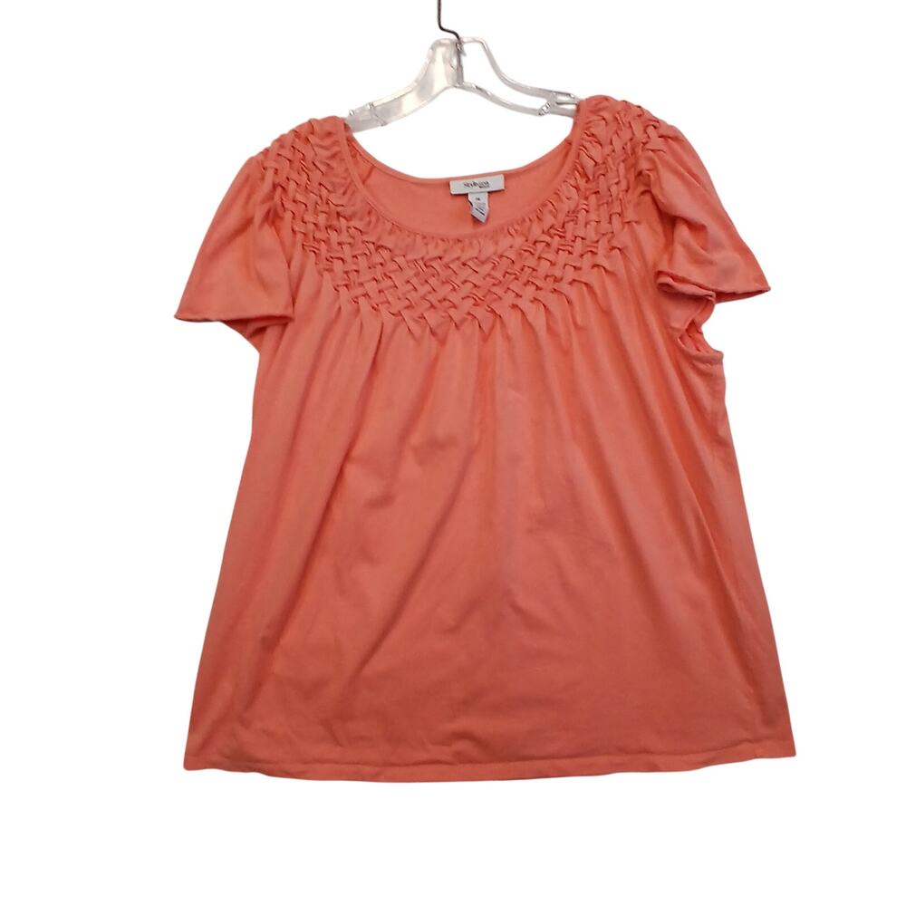 Style & Co Woman 2X Peach Short Sleeve Smocked Smock Neck Top Blouse